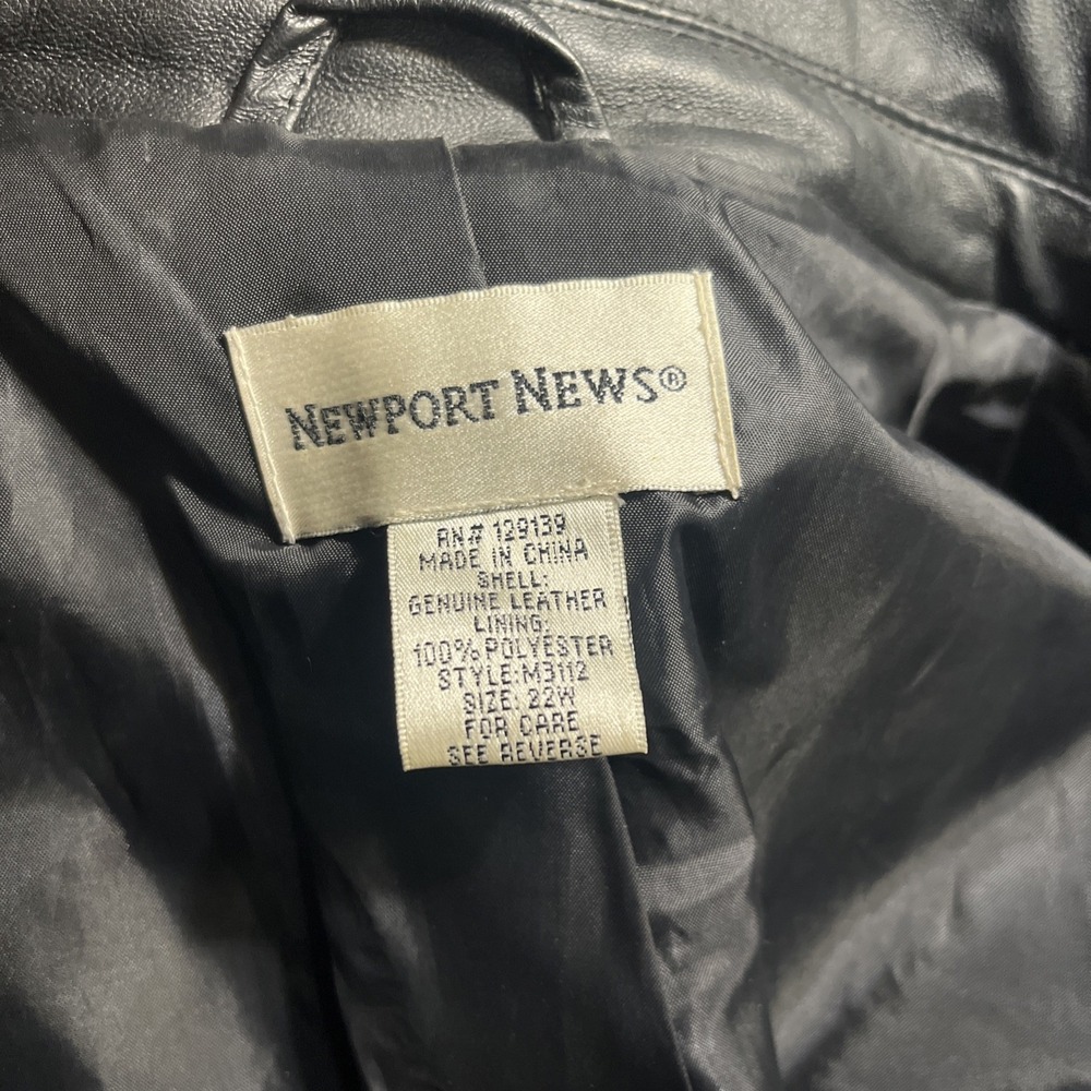 Vtg Newport News‎ Black Leather Long Overcoat Women's Size 22W Matrix/ Mob - Picture 8 of 12